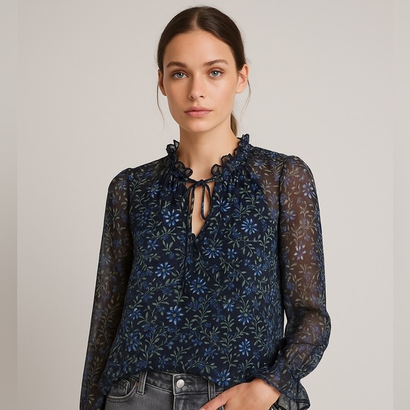 Shimmer Floral Ruffle Tie Neck - Picture 10 of 10